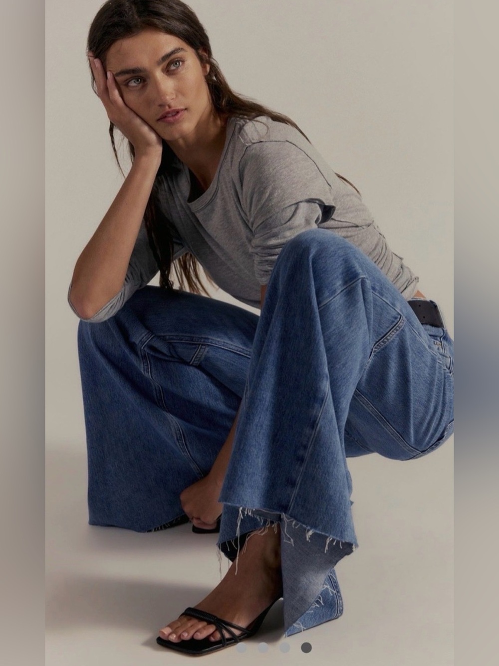 We the free Live Wire Pants. Wide-Leg High-Rise Blue Jeans - Picture 6 of 12